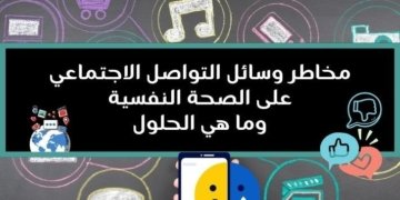 صورة لوسائل التواصل الإجتماعي في الخلفية مع عنوان المقالة مخاطر وسائل التواصل الاجتماعي على الصحة النفسية